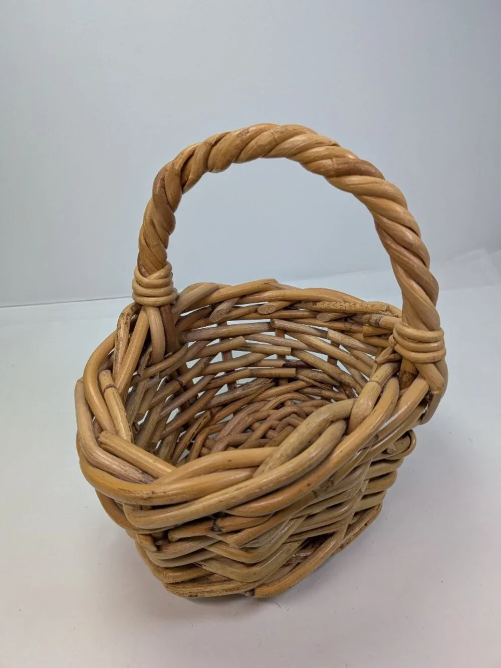 Vintage Natural Wicker Baskets Set of 2 Thick Vine Handled Gathering Baskets